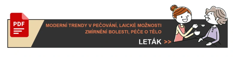 Leták o péči o seniory doma s ilustrací dvou lidí.