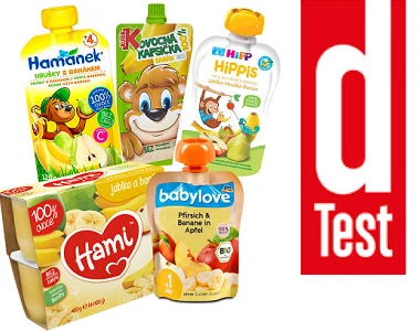 Různé balení dětského ovocného příkrmu pro děti od jednoho roku
