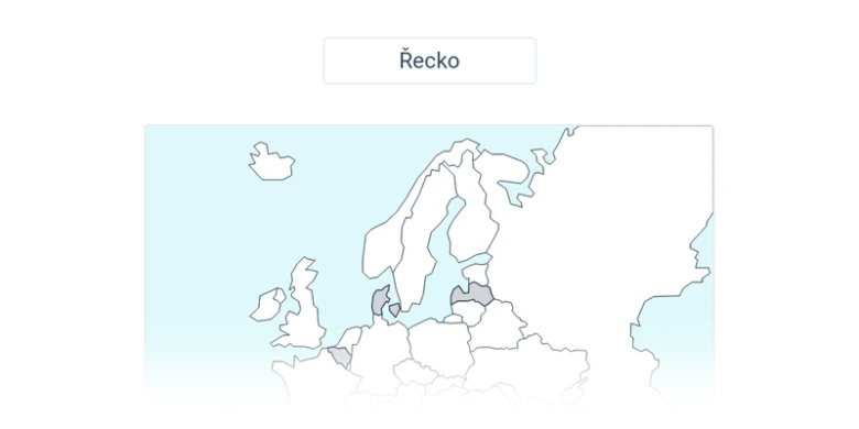 Mapa Evropy s vyznačenou Řeckem pro článek o zajímavostech.