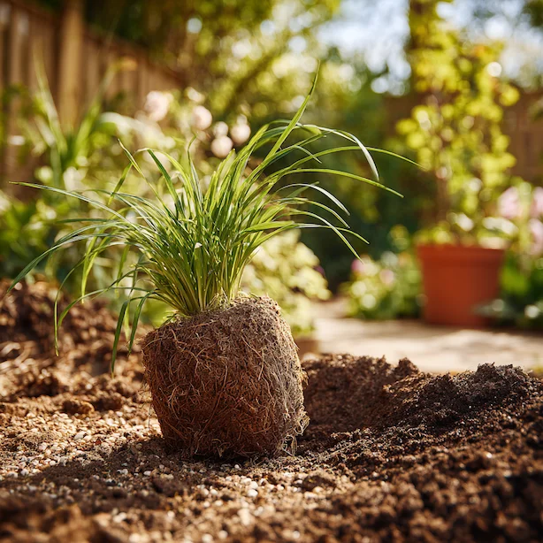 Panicum virgatum s kořenovou balem připravené k výsadbě.