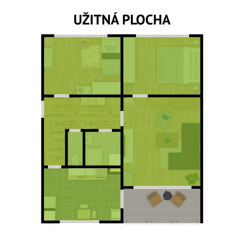 Plán bytu s označenou užitnou plochou pro měření.