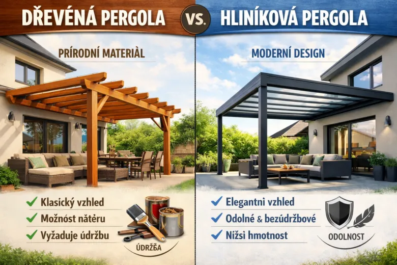 Porovnání dřevěné a hliníkové pergoly s českým popisem
