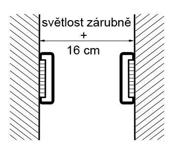 Schéma světlosti zárubní pro dveře s rozestupem 16 cm