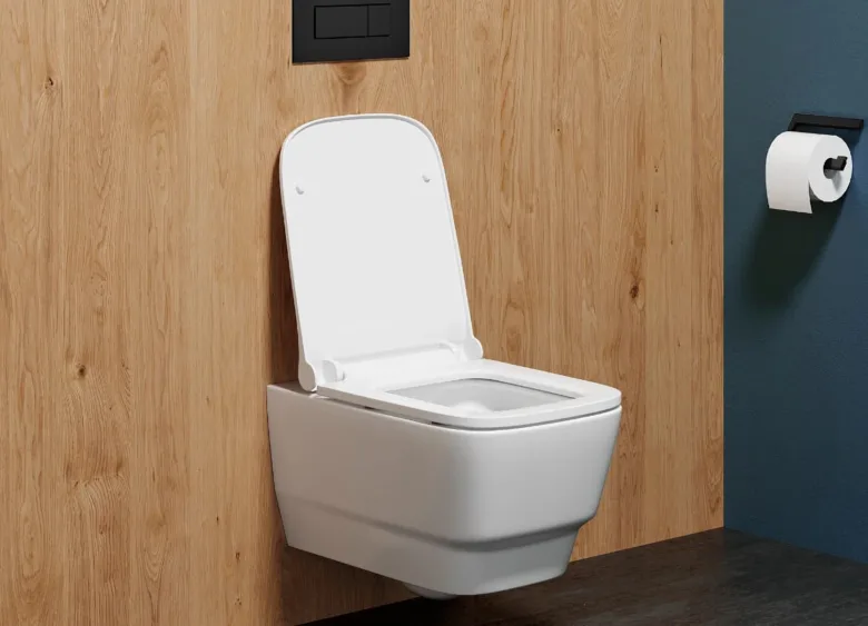 Moderní zdi WC v koupelně s dřevěnou oblohou