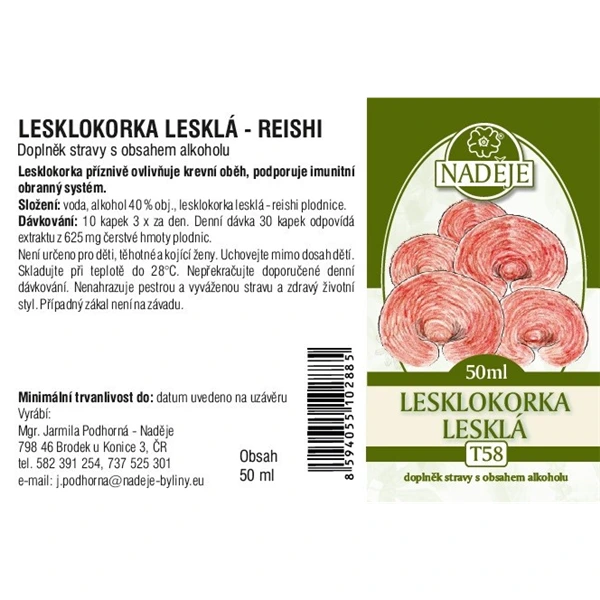 Etiketa doplnku stravy s reiši v češtině