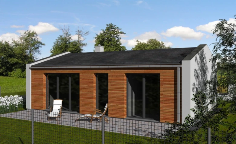 Modern malý dům do 80 m2 s dřevěnou fasádou